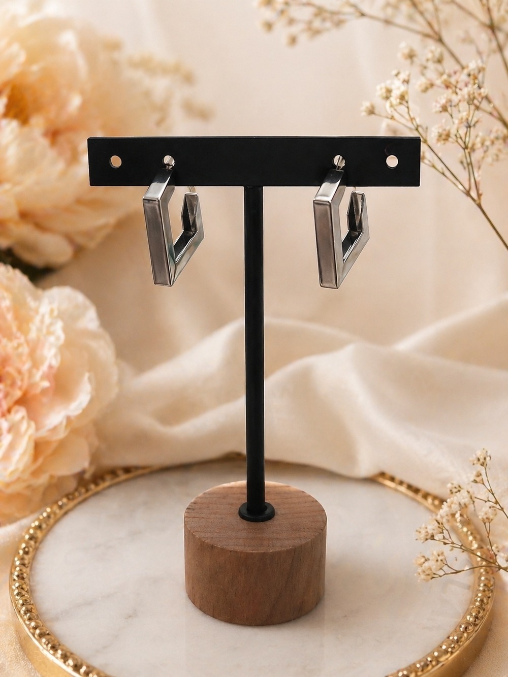 Silver Tone Geometric Angular Drop Dangle Earrings